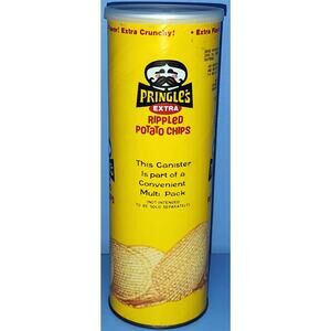 Pringles Can, Vintage, Yellow Rippled Style Extra Rippled, Original Big Head.